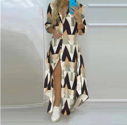 Women Boho Printed Long Shirt Dress