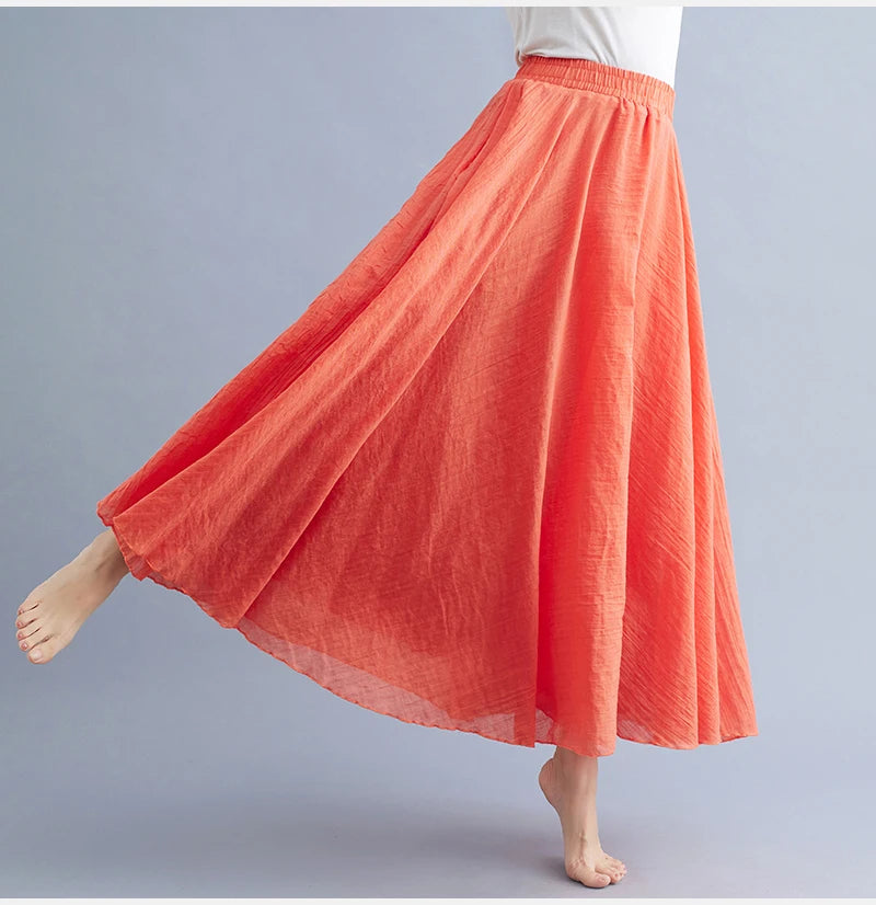 Boho Cotton Linen Beach Long Skirt