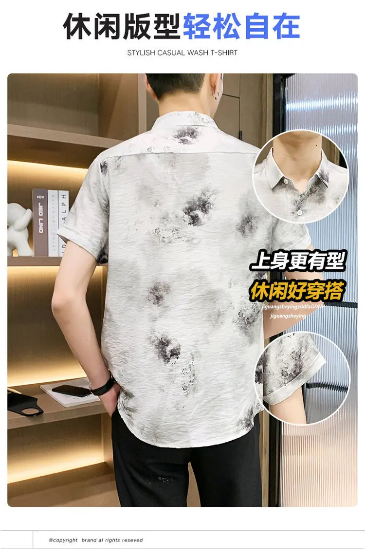 Fashion Men Summer Casual Short Sleeve Floral Shirt
