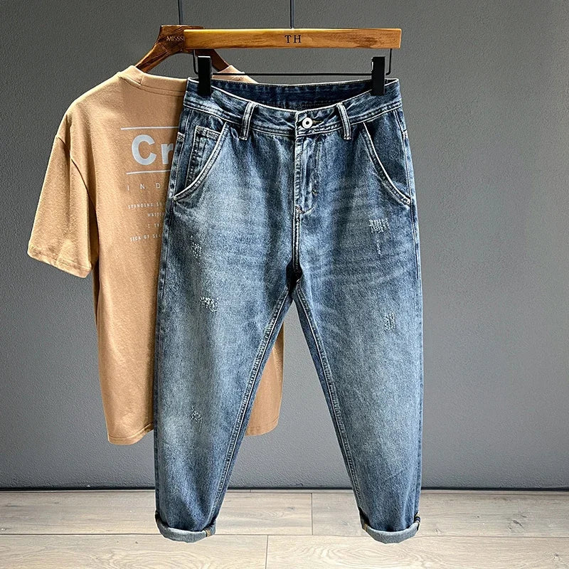 New Frayed Jeans Men Baggy