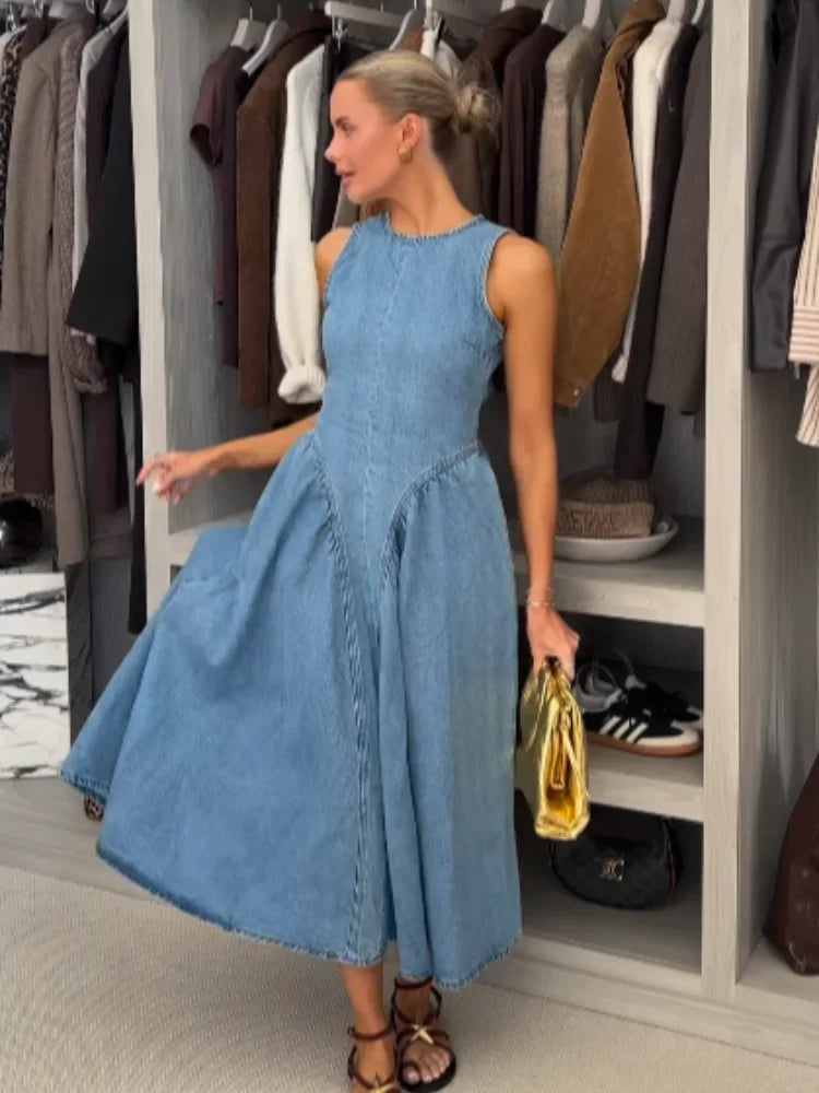 Chic Backless Lace Up Denim Dress