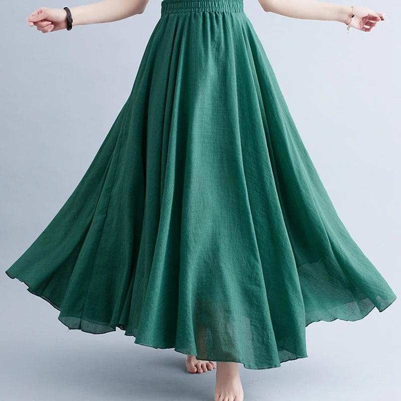 Boho Cotton Linen Beach Long Skirt