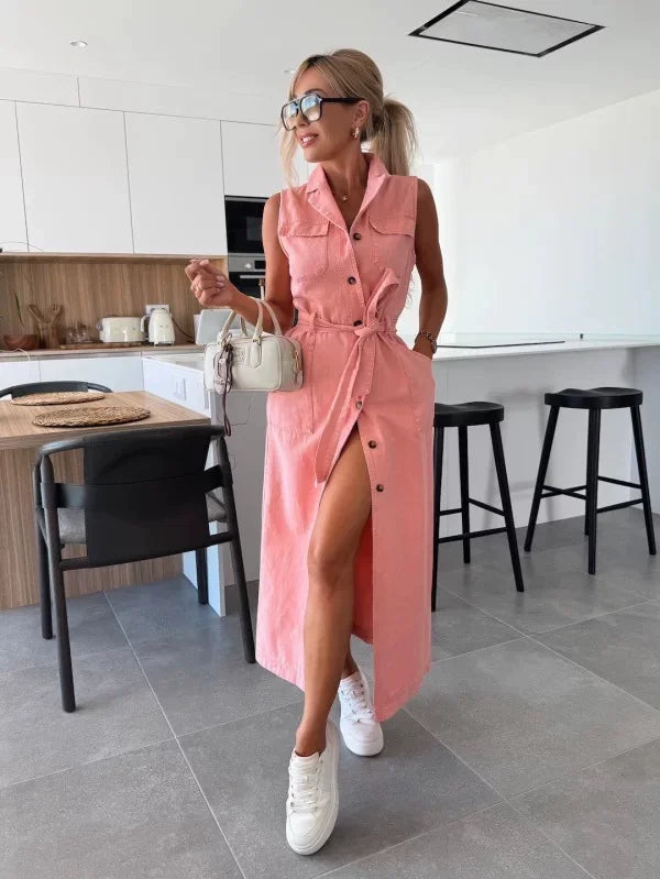 Casual Sleeveless Denim Long Dresses For Women