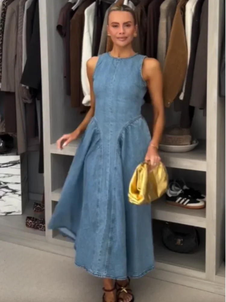 Chic Backless Lace Up Denim Dress
