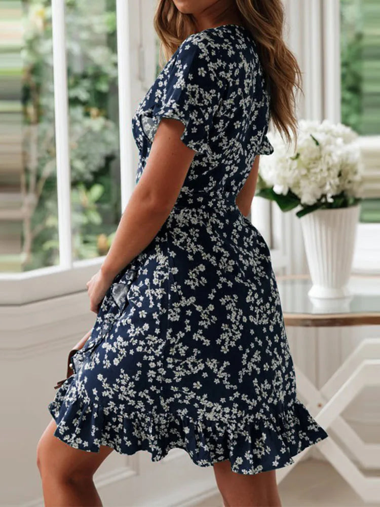 Boho Floral Print Ruffles Women Dress Summer