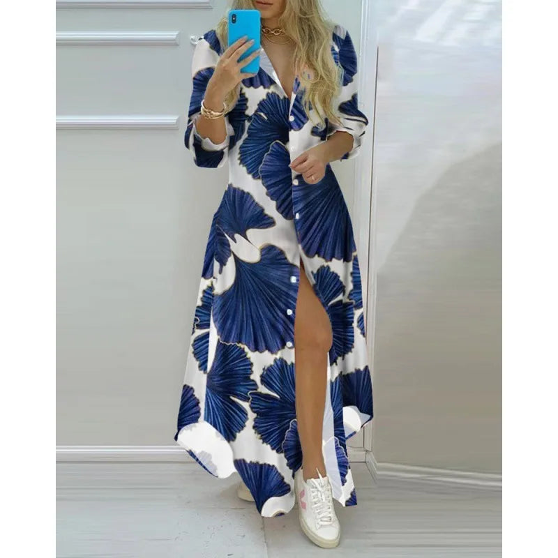 Women Boho Printed Long Shirt Dress