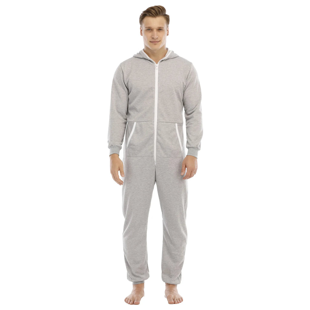 Men's Solid Color One-piece Sweater Loose Hooded Home Wear Pajama's