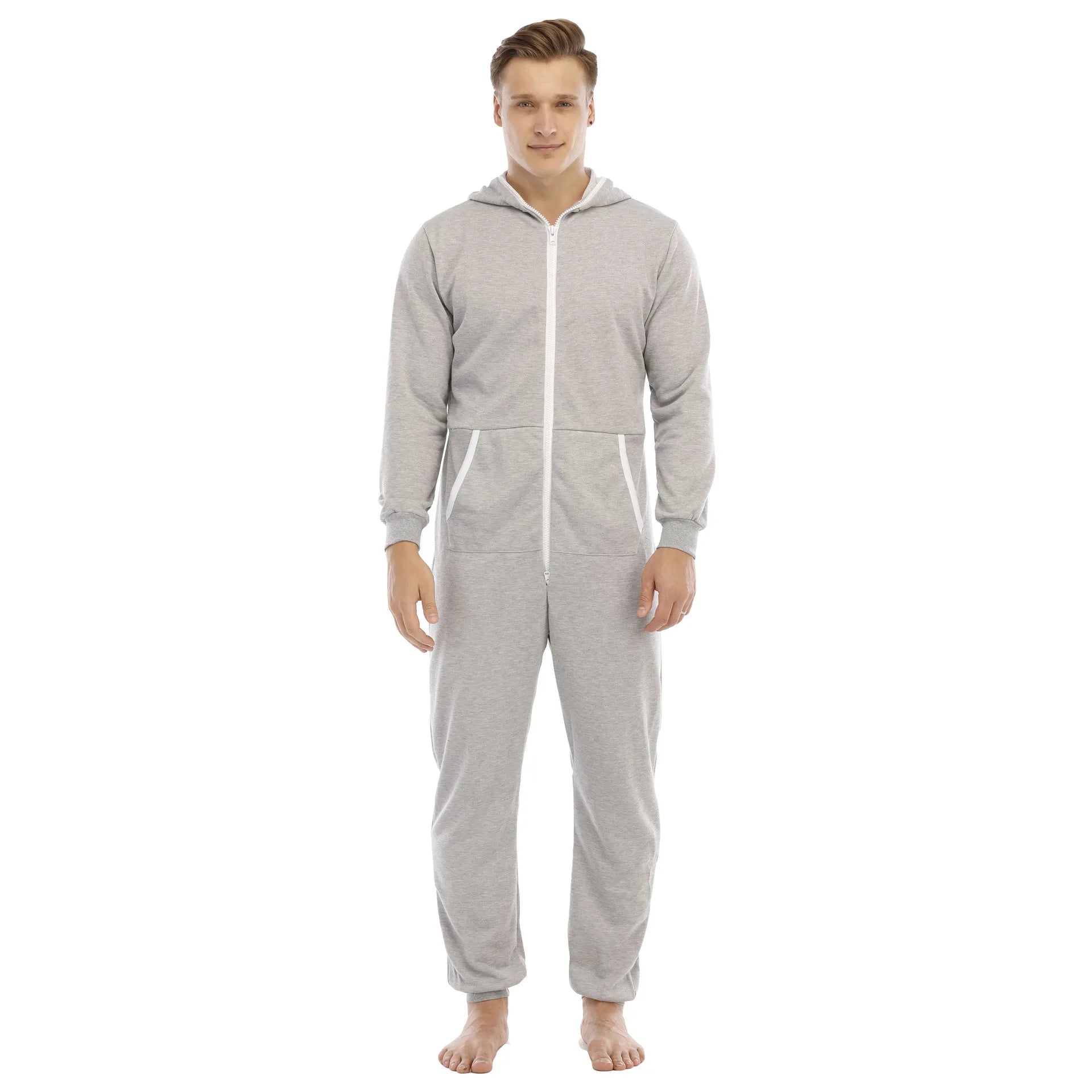 Men's Solid Color One-piece Sweater Loose Hooded Home Wear Pajama's