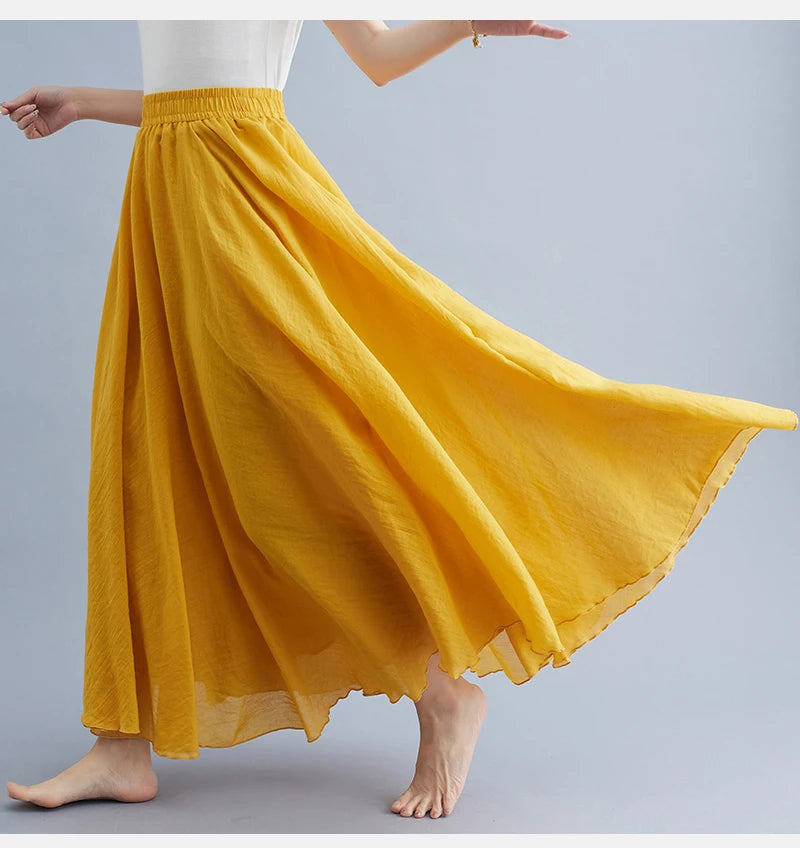 Boho Cotton Linen Beach Long Skirt