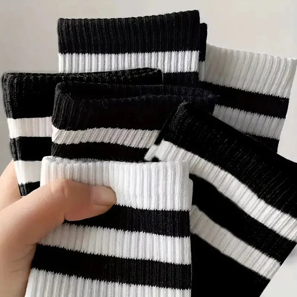 1/6/12 Pairs Mens women Socks High-quality Simple Casual Black White Striped Socks Breathable Mid Tube Sock Basketball Race Sock