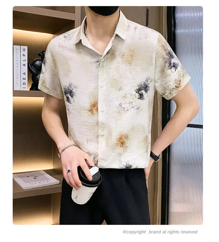 Fashion Men Summer Casual Short Sleeve Floral Shirt