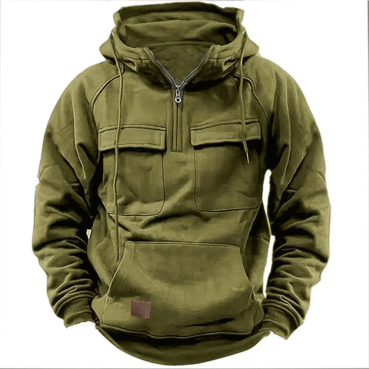 Men's hooded solid-color casual hoodie