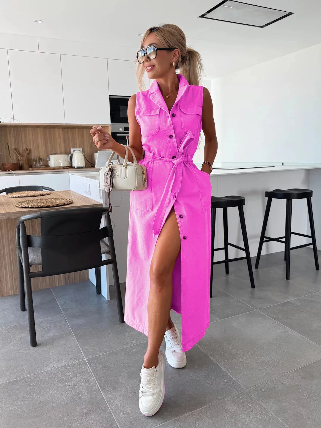 Casual Sleeveless Denim Long Dresses For Women