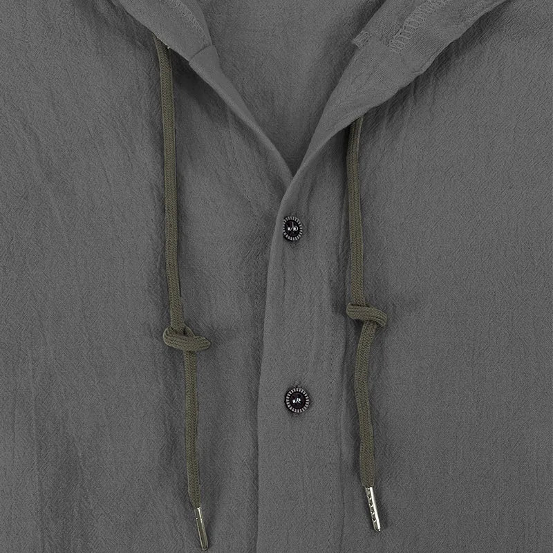 Men's solid color casual shirt, hooded drawstring
