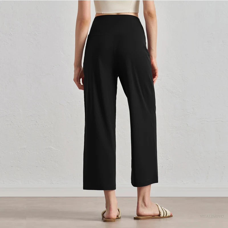 Capri Pants for Women Wide Leg Yoga Cropped Pants Tummy Control