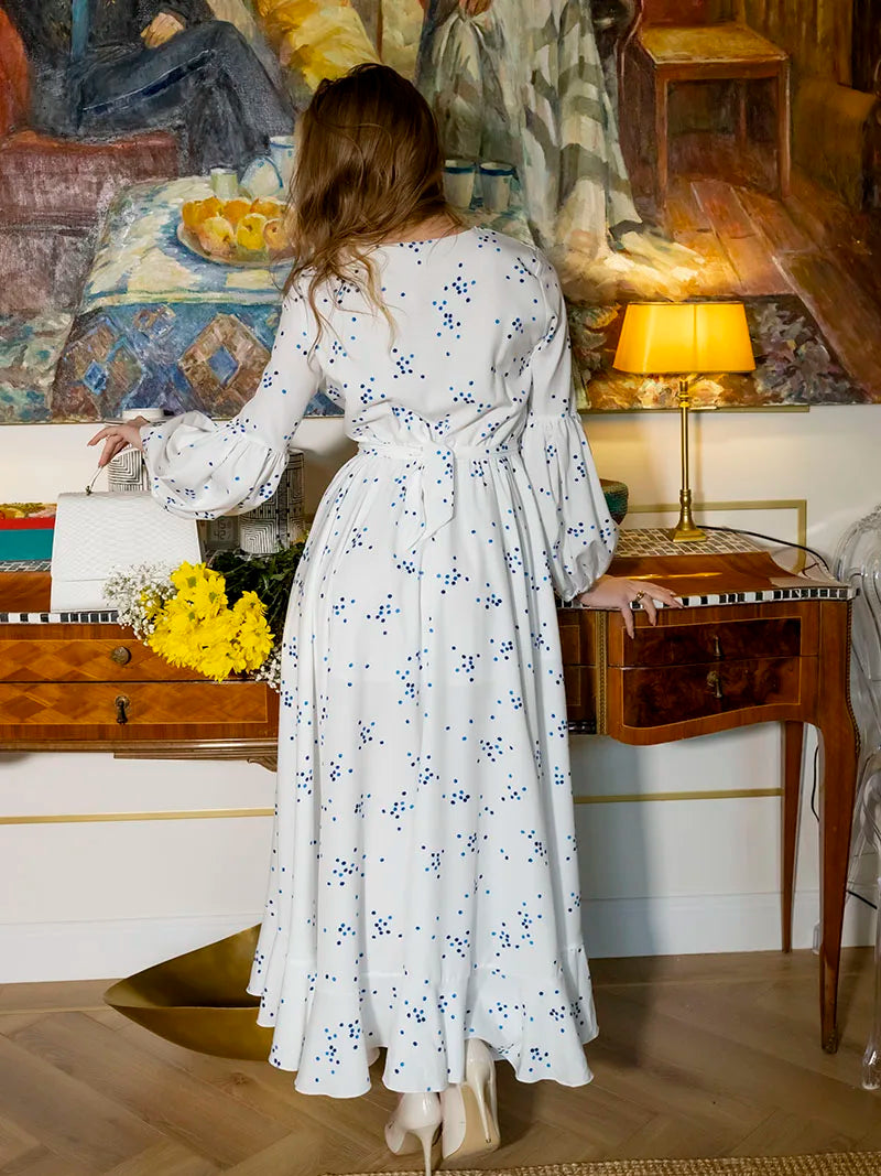 Boho White Polka Dot Long Sleeve Dresses