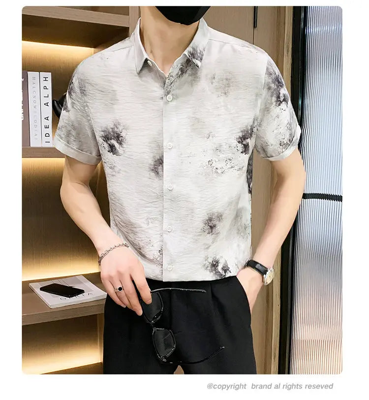 Fashion Men Summer Casual Short Sleeve Floral Shirt