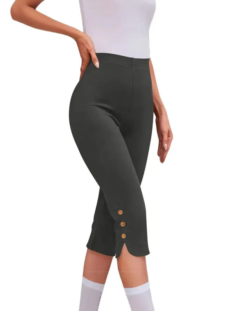 High-Waisted Elastic Women's Mid-Calf Trousers