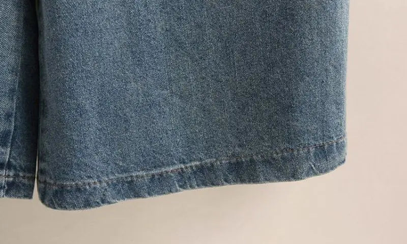 Indie Folk Embroidery Denim Vintage Elastic High Waist