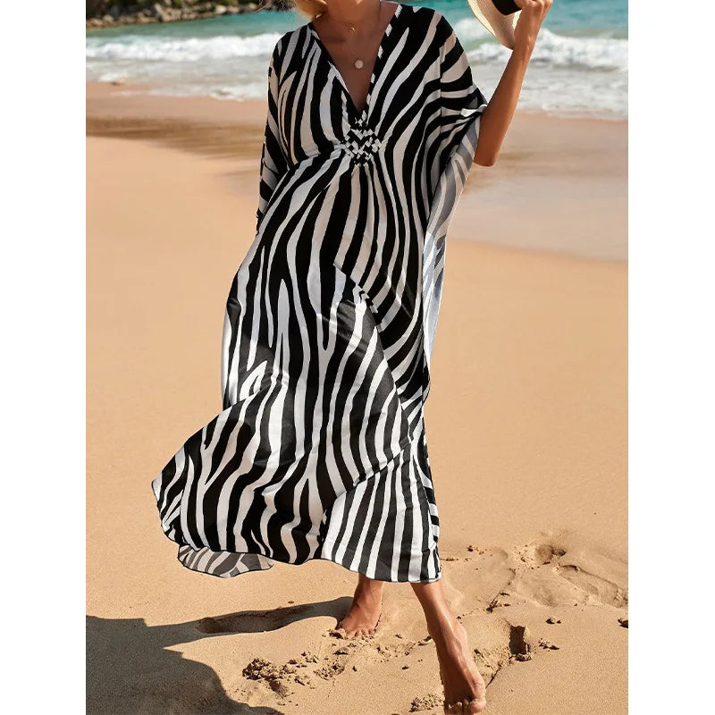 Boho Sexy Women's Dress Spring Summer Fashion Cotton Printed Beach Cover Up