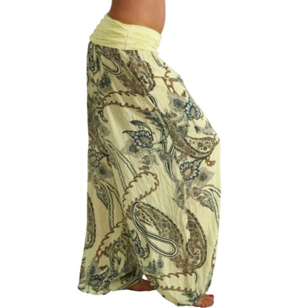 Women Boho Loose Pants Paisley Print High Waist Ankle Tied Harem Pants