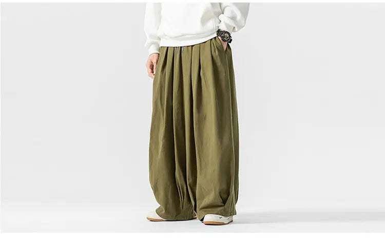 Oversized Men Wide Leg Pants Elastic Waist Joggers Trousers Male