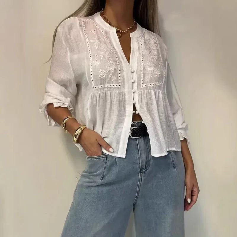 Women Boho Embroidered Blouse