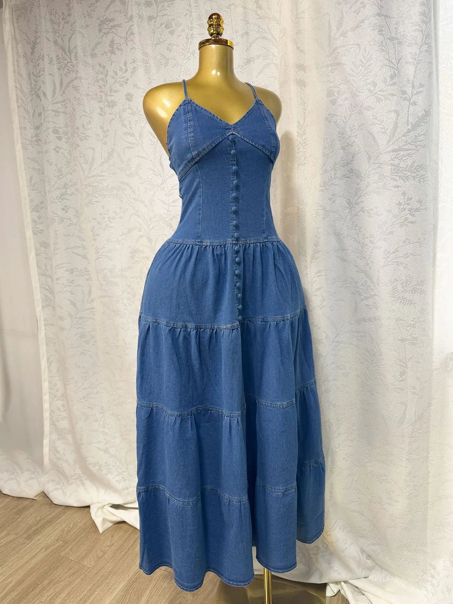 Long Dress Women Denim Dress Sling