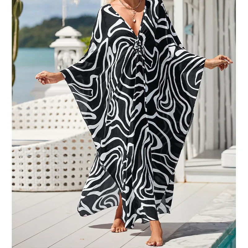 Boho Sexy Women's Dress Spring Summer Fashion Cotton Printed Beach Cover Up