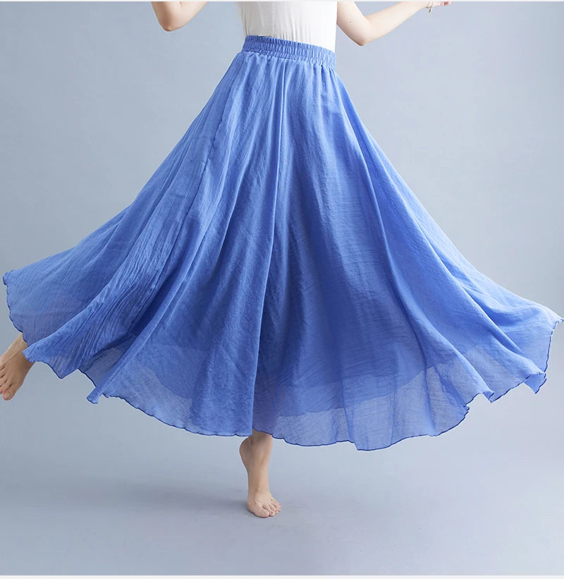 Boho Cotton Linen Beach Long Skirt