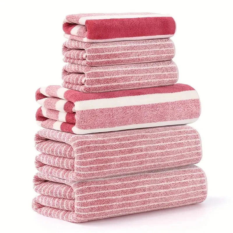 6 Pcs Set of Coral Fleece Material, 3 Bath Towels