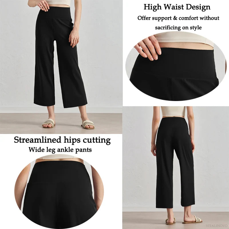 Capri Pants for Women Wide Leg Yoga Cropped Pants Tummy Control