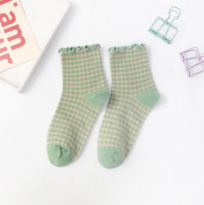 Women's Checkered Retro Vintage Cotton Socks