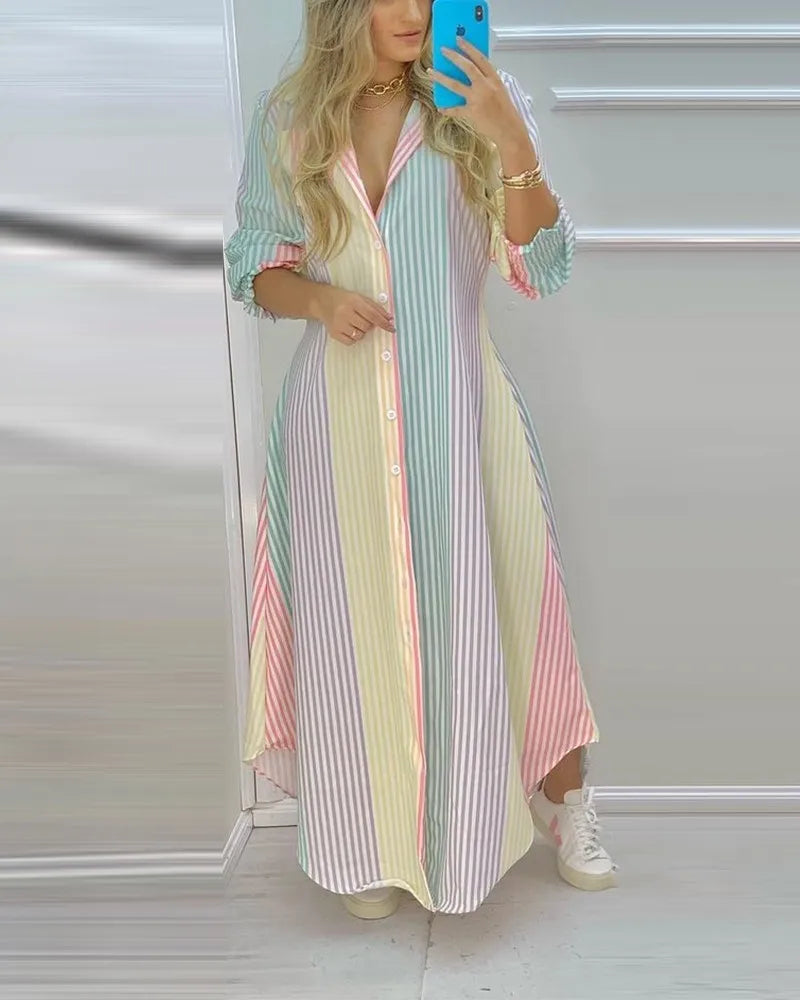 Women Boho Printed Long Shirt Dress