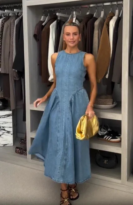 Chic Backless Lace Up Denim Dress