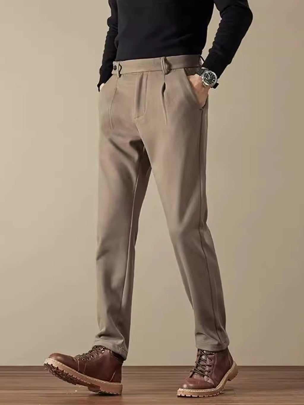 Business Casual Men's Brushed Khakis Straight Leg