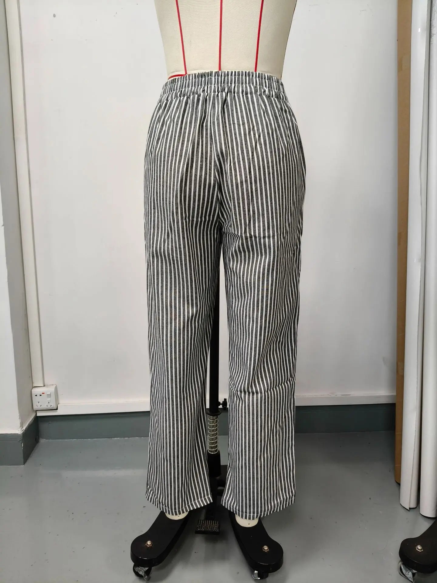 Women's Casual Striped Cotton Linen Pants Elastic Waist
