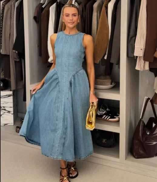 Chic Backless Lace Up Denim Dress
