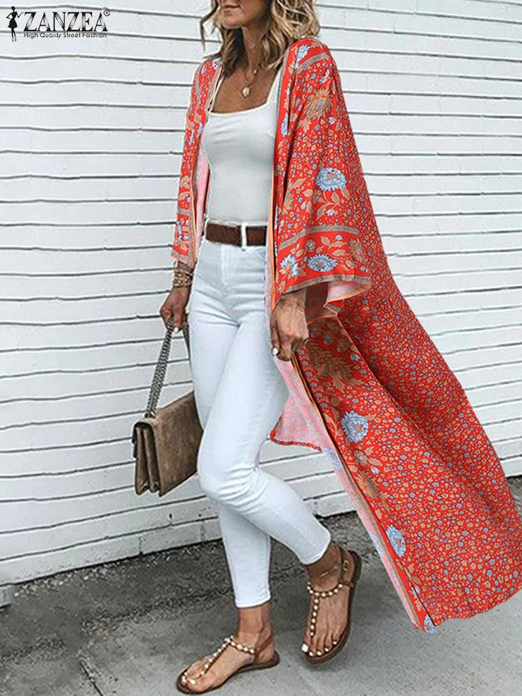 Spring Bohemian Cardigans ZANZEA Floral Printed Shirts Kimono