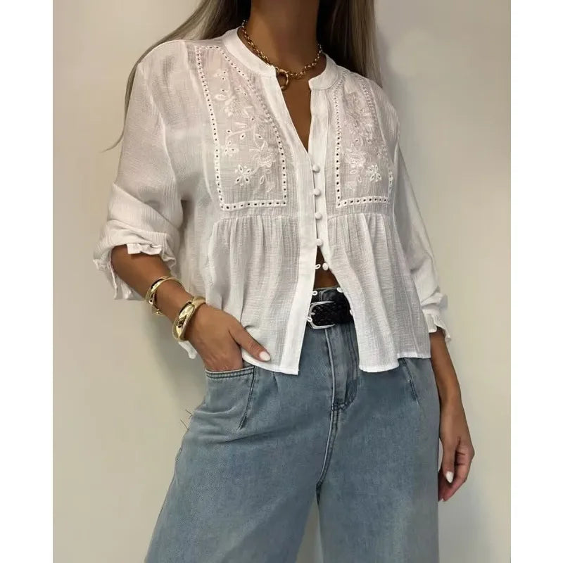 Women Boho Embroidered Blouse