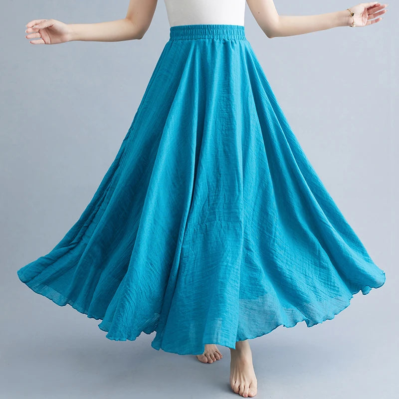 Boho Cotton Linen Beach Long Skirt