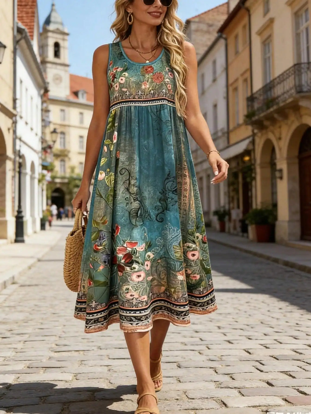 Women's Boho Floral Sleeveless Dress