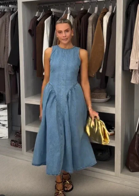 Chic Backless Lace Up Denim Dress