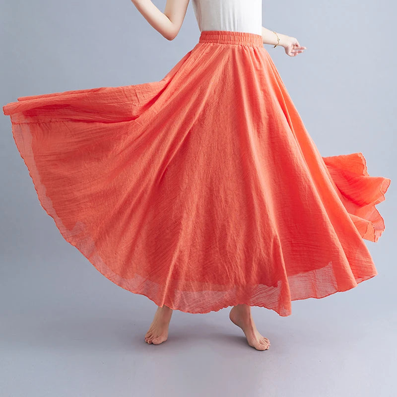 Boho Cotton Linen Beach Long Skirt