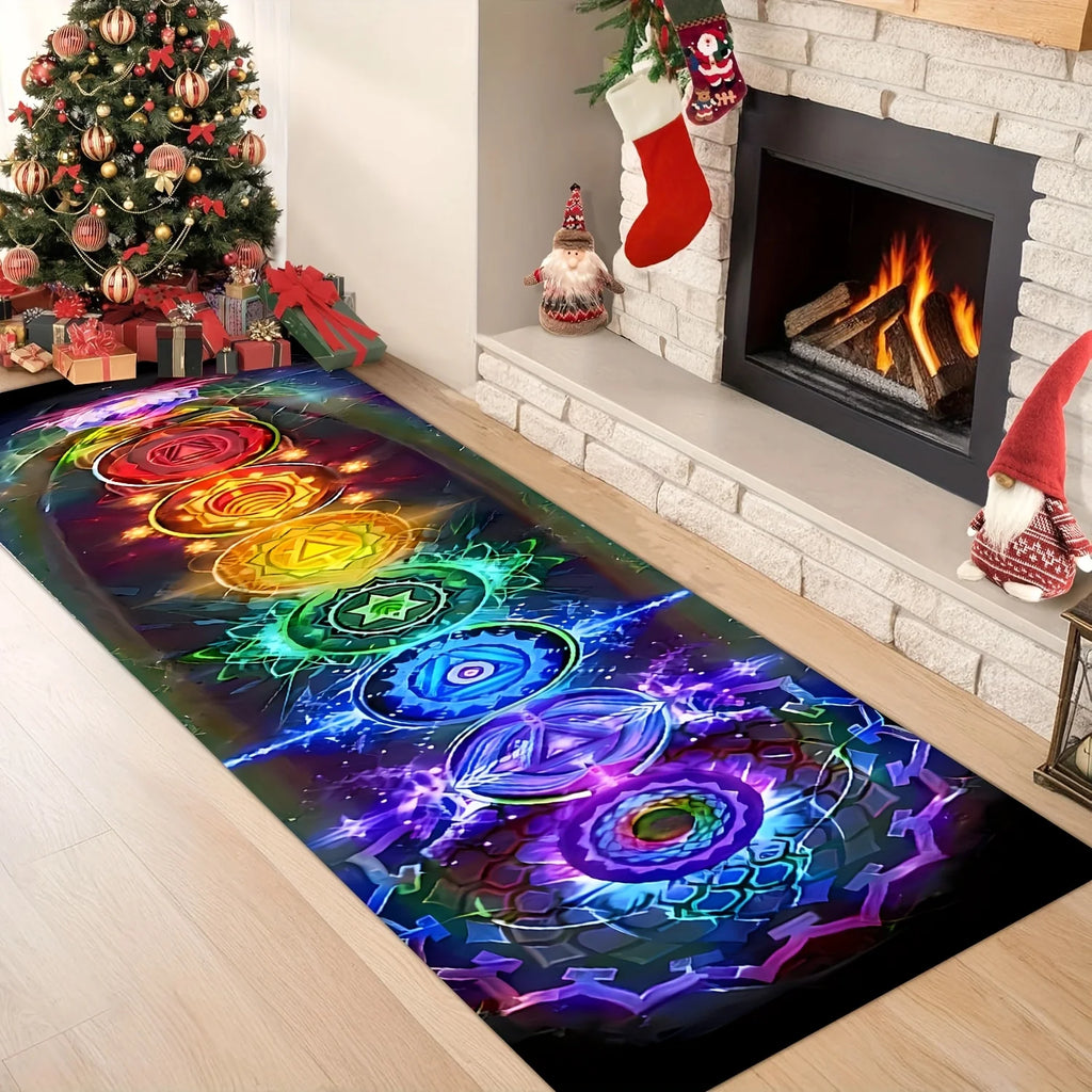 Seven Chakra Energy Yoga Mat Rainbow Seven-Color Chakra Lotus Design