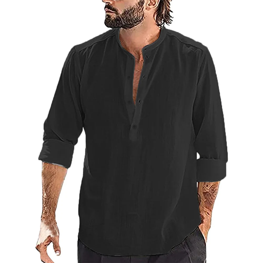 New Men's Casual Blouse Cotton Linen Shirt