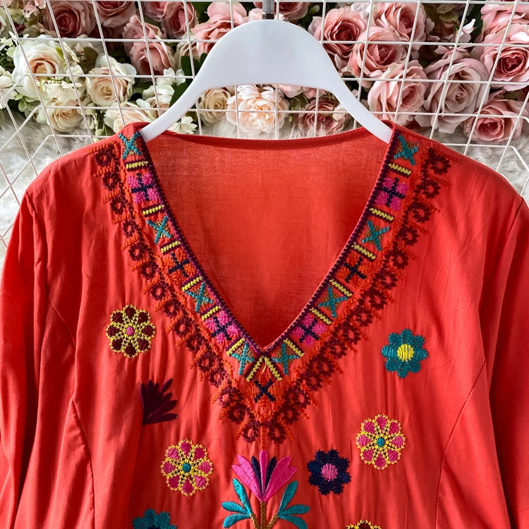 Vintage Women Floral Embroidery Beach Dress
