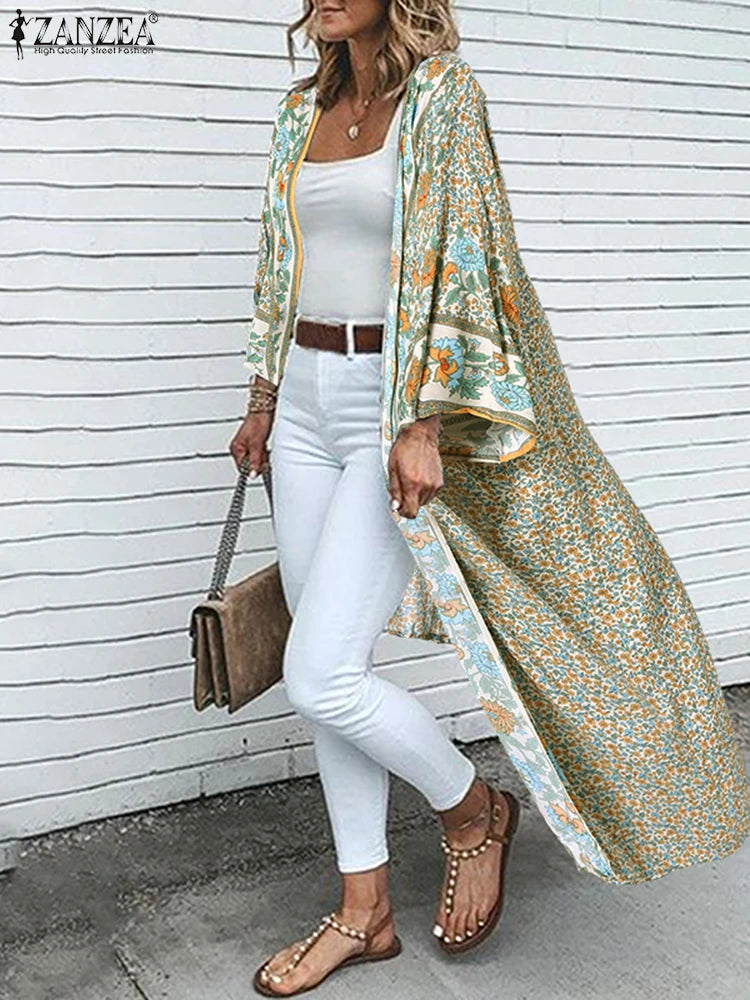 Spring Bohemian Cardigans ZANZEA Floral Printed Shirts Kimono