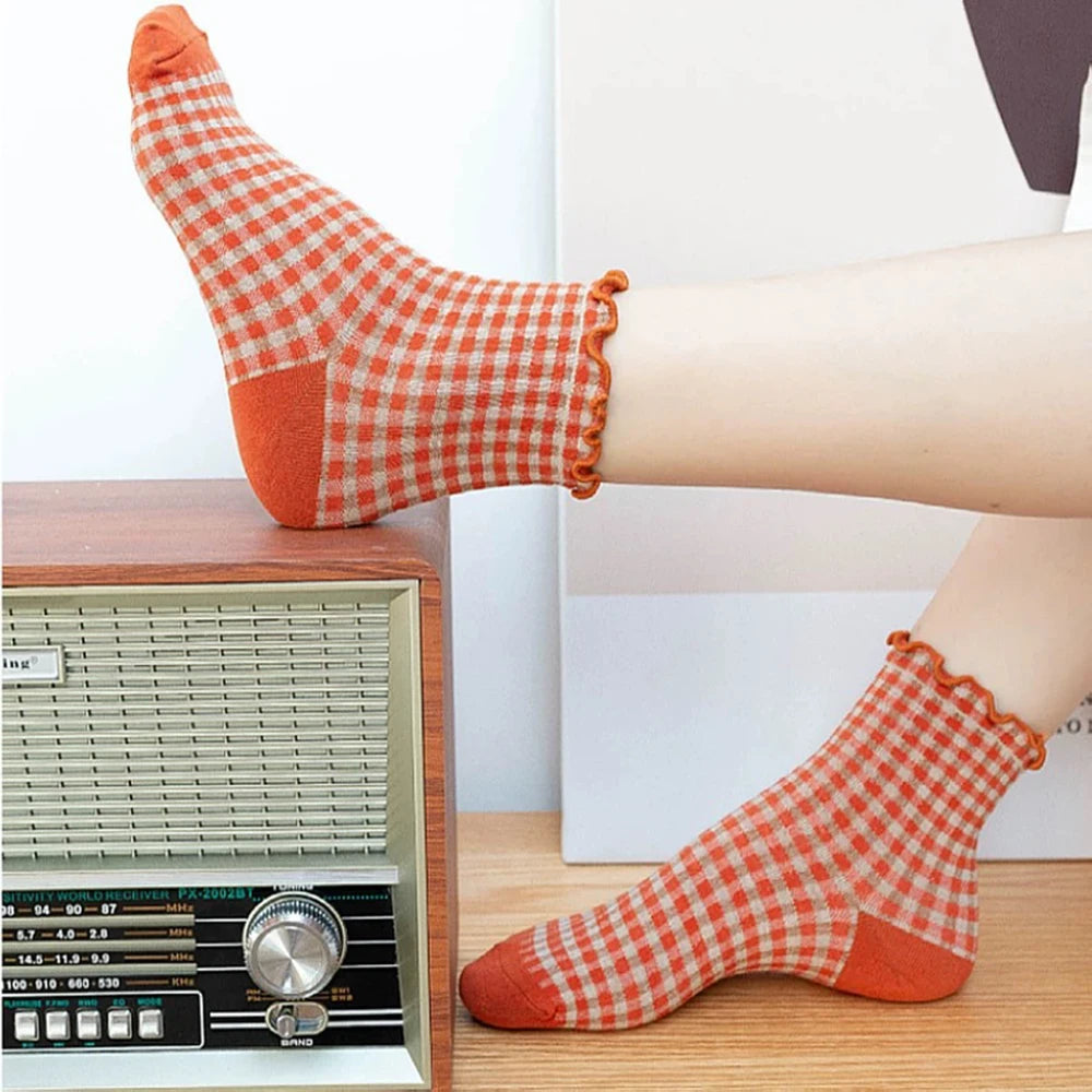 Women's Checkered Retro Vintage Cotton Socks