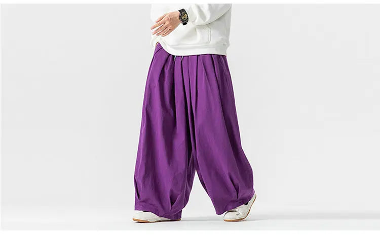 Oversized Men Wide Leg Pants Elastic Waist Joggers Trousers Male